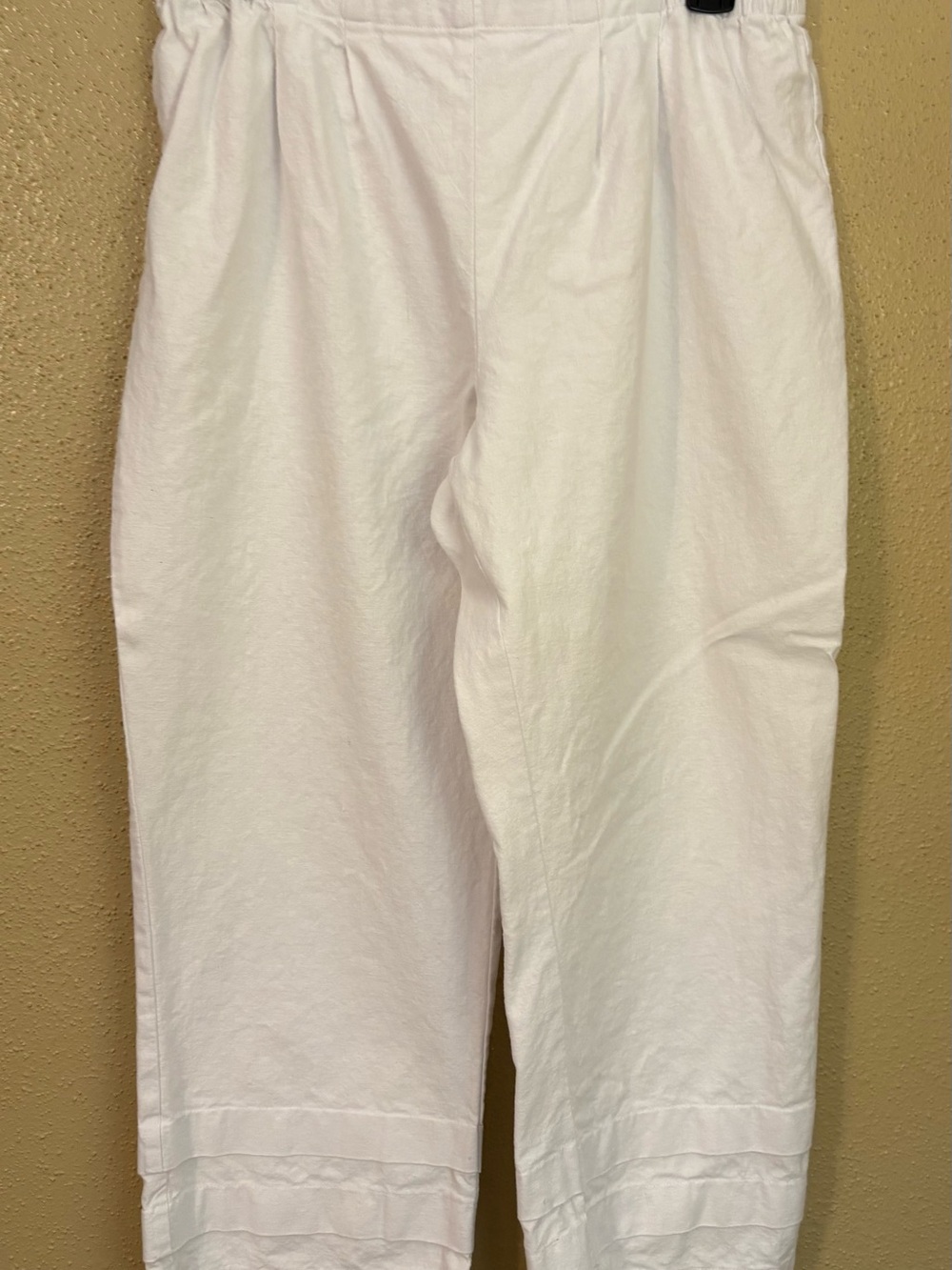 Relaxed Wide-Leg White Linen Blend Pants with Elastic Waist